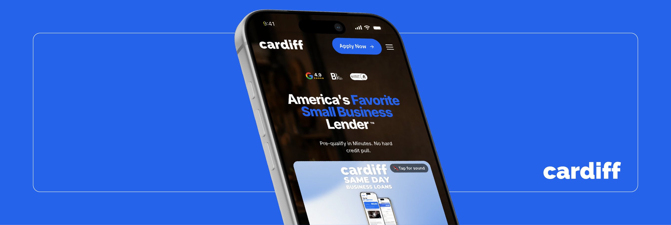 The Cardiff app showing a pre-approved business financing offer