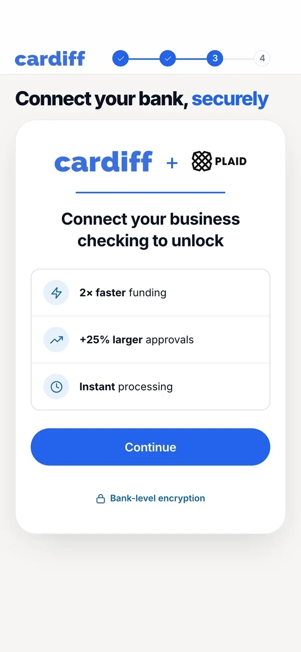 Cardiff application, connect your bank securely with Plaid